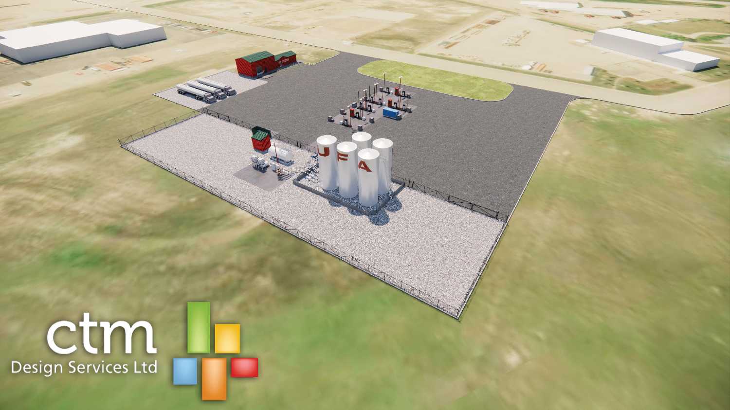 A digital rendering of the UFA cardlock and bulk fuel location looking south to Celebration Drive.